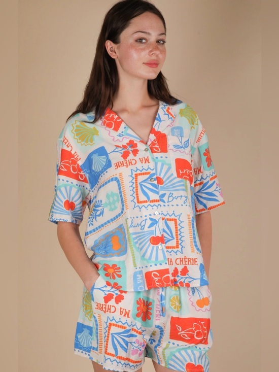 Dresses & Skirts - A635. Ma Chérie Postcard Summer Lounge Button Down Shirt & Short Set